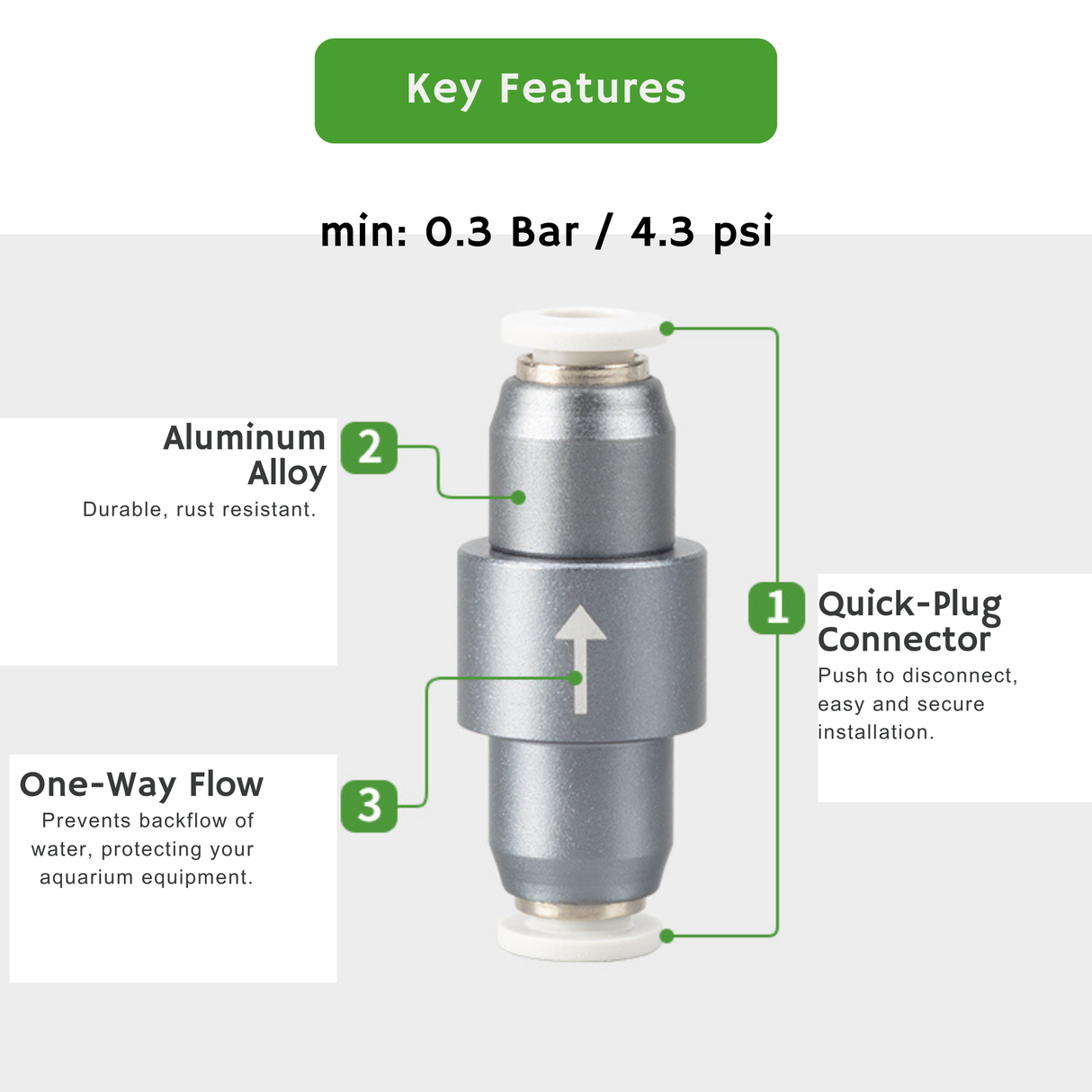 Wyin Aqua 快插式铝制 CO₂ 止回阀