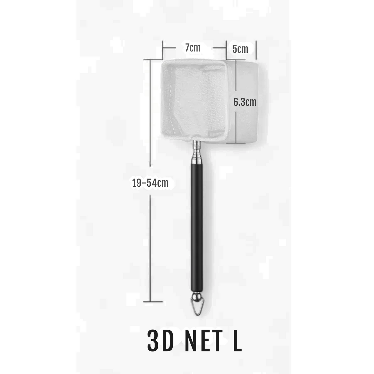 Large Chihrios Aquarium 3D fish net with measurements on a white backgrounda