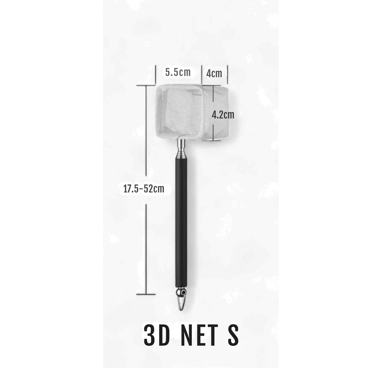 3D net with measurements on a white background