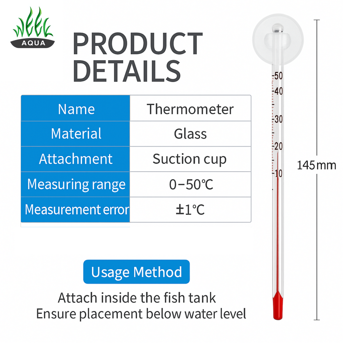 Week Aqua Glass Aquarium Thermometer
