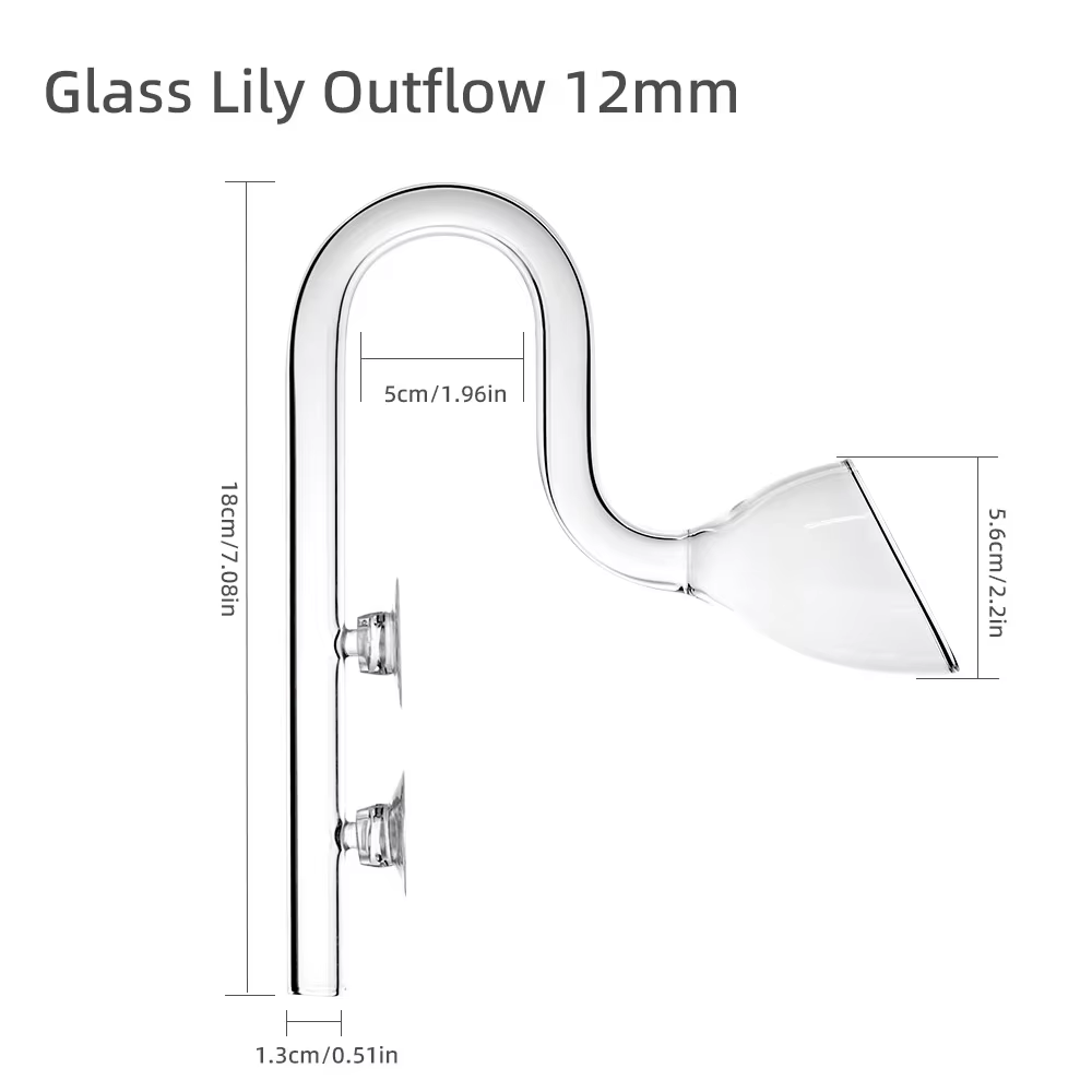 Aquapro glass lily outlet 12/16mm dimensions: 18cm tall, 13mm tube, 5.6cm lily bell
