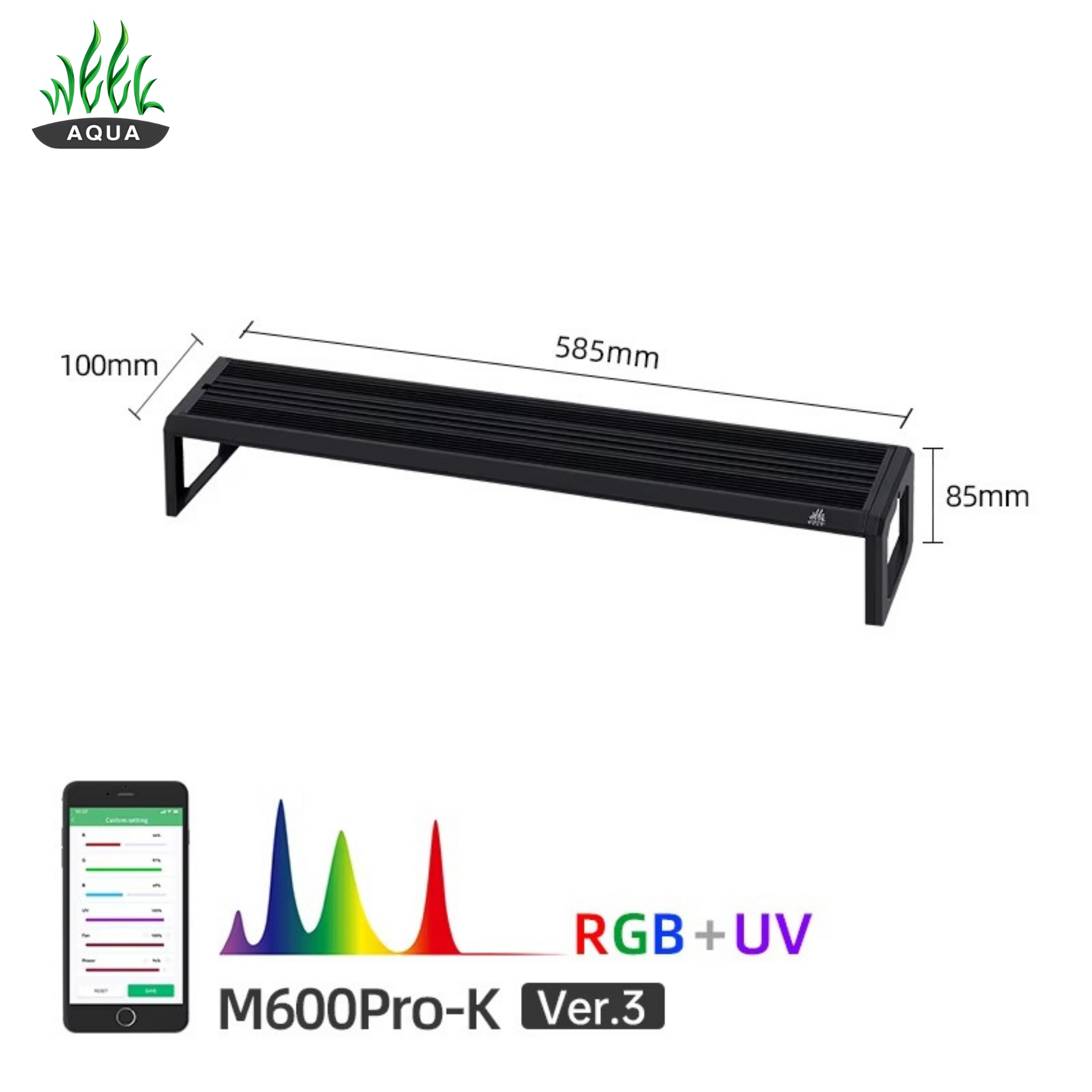 WEEK AQUA M600 PRO RGB照明 Week Aqua M Series Pro RGB-UV Aquarium LED Light – B3.0 (Black