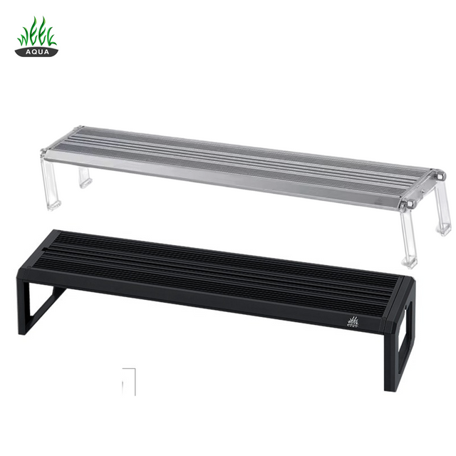 Two metal stands, one black and one silver, on a white background with 'Aqua' branding.