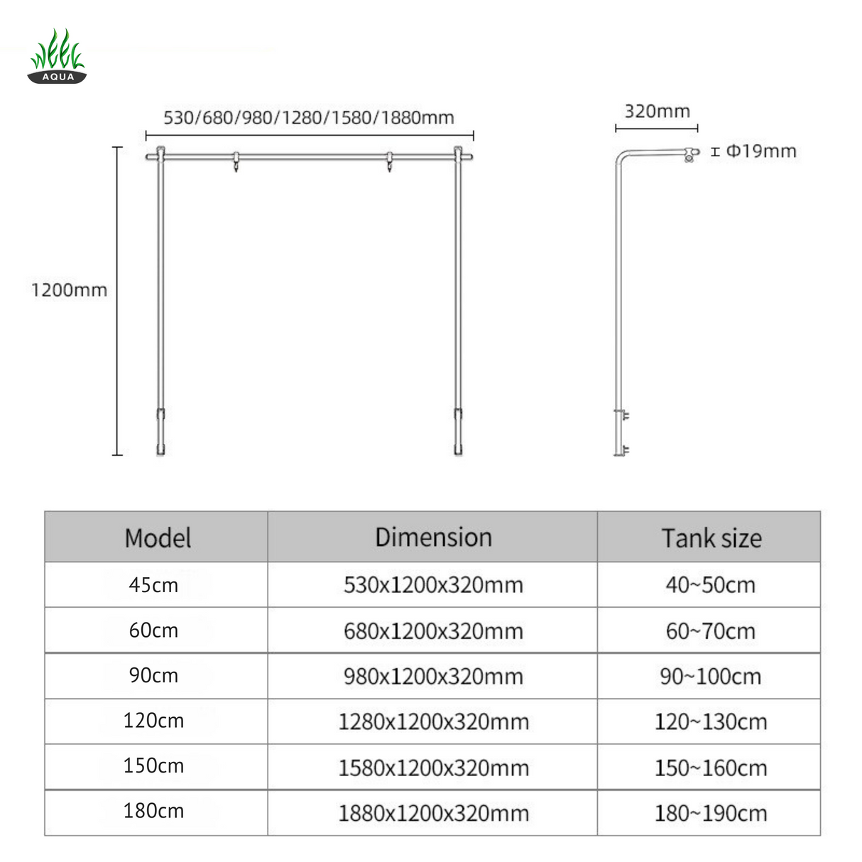 Week Aqua Back-Mount Aquarium Cabinet Light Stand