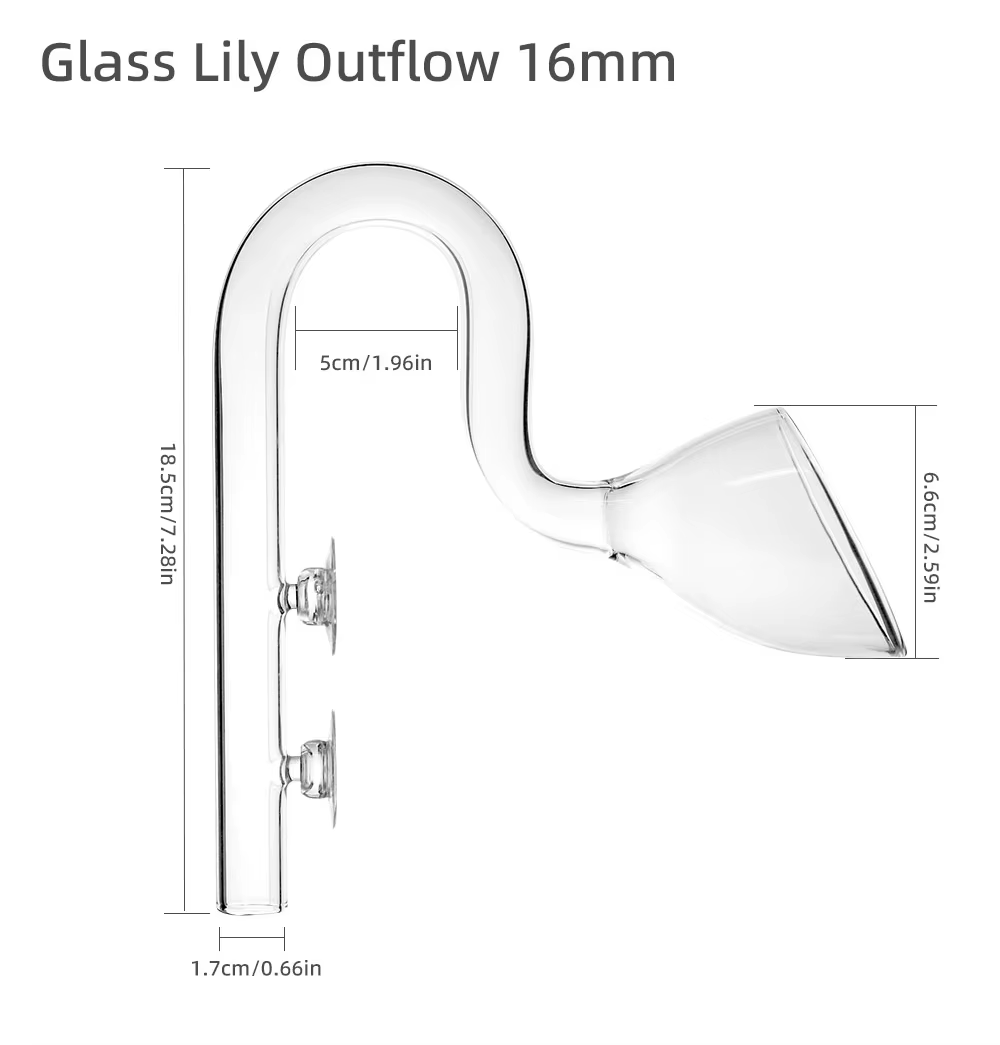 Aquapro glass lily outlet 16/22mm dimensions: 18.5cm tall, 17mm tube, 6.6cm lily bell