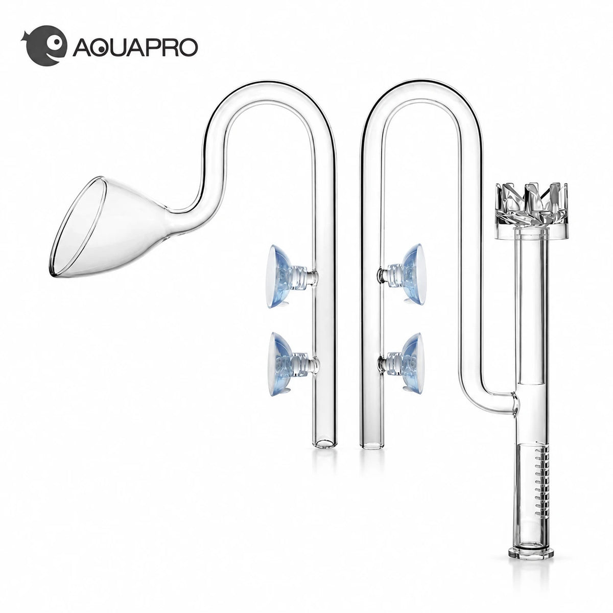Aquapro glass lily pipe set with surface skimmer: skimmer inlet and lily outlet with suction cups