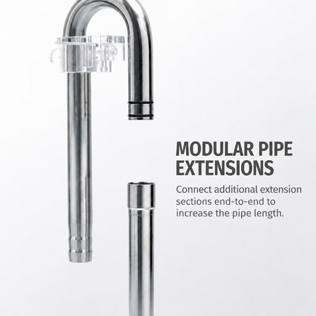 Modular stainless steel filter pipe sections with O-ring push-fit joint