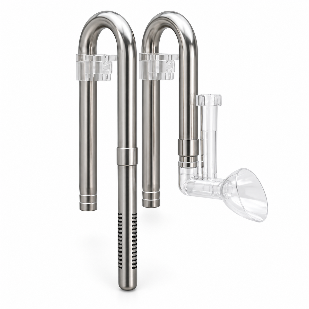 Aquapro stainless steel inflow and outflow assembled with holders and clear lily skimmer outlet