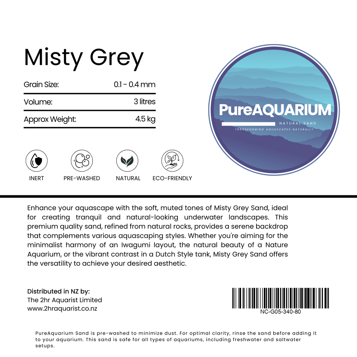PureAquarium Sand – Misty Grey - The Aquascape Shop