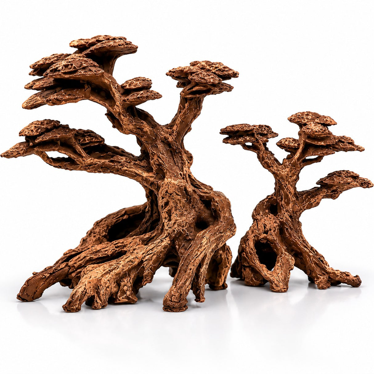 The Aquascape Shop Timeless Forest Set 2-piece brown resin bonsai trees for aquariums, detailed trunks and branches.