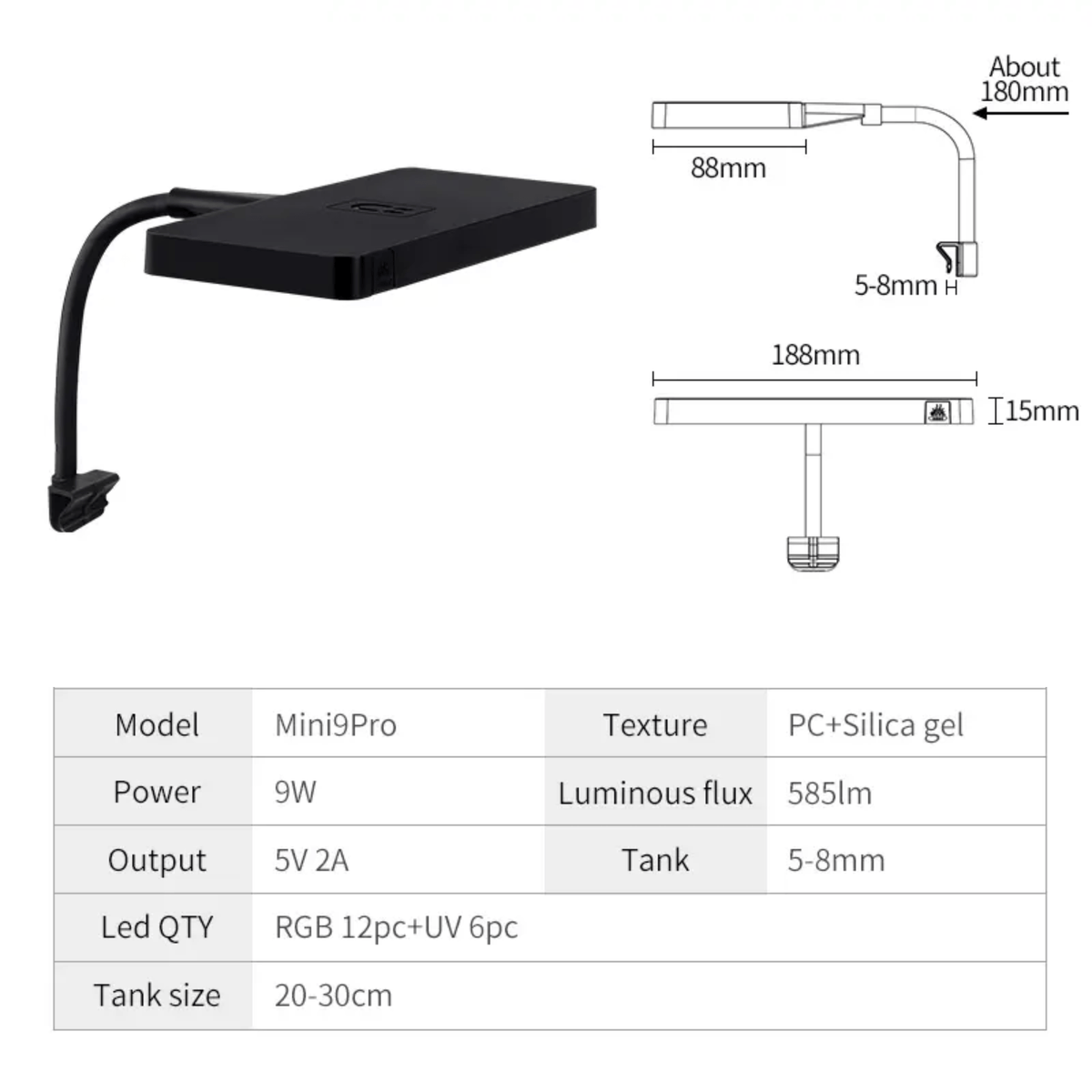 Week Aqua Mini9 Pro RGB-UV LED 20-30cm | The Aquascape Shop