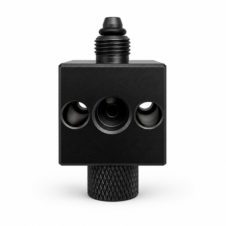 Wyin Aqua modular CO2 manifold block side view showing the extension ports