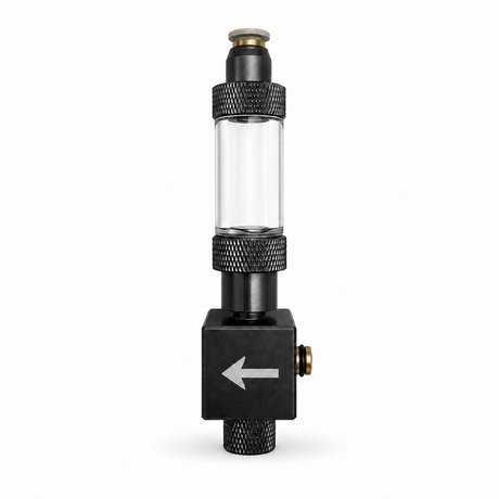 Wyin Aqua modular CO2 extension manifold block with bubble counter, matte black anodised aluminium
