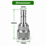 Wyin Aqua quick plug CO2 adapter dimensions, 33mm long, 14mm wide with 6mm plug