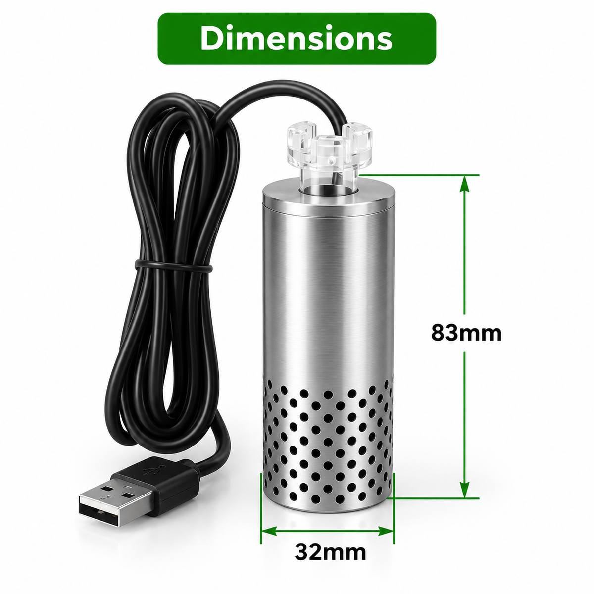 Wyin Aqua SteelFlow surface skimmer dimensions, 83mm tall and 32mm wide